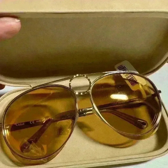 NWT CHLOE Womens CE144S 051 Yellow Copper Aviator Circle Sunglasses - Oversized. - Picture 3 of 9